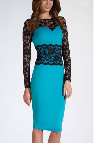 New Womens Sexy Lace Bodycon Long Sleeve Business Evening Party Cocktail Dress - Picture 22 of 28