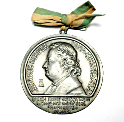 Vintage Justinus Kerner 1786 Weinsberg 1862 XL Pewter Ribbon Medal Token 72mm