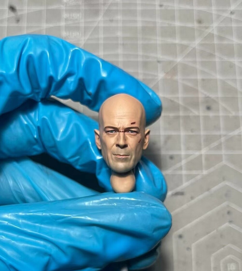 1/12 Painted Bruce Willis Wounded Bald Head Carved Fit SHF ML