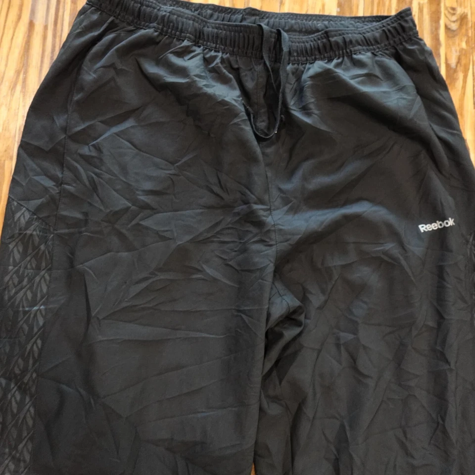Винтажный Reebok трек брюки мужской большой темно-черный AOP ноги полоски Y2K логотип - Изображение 2 из 4