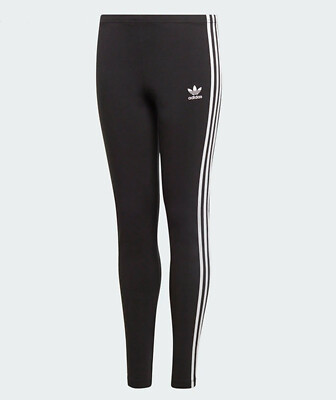 GIRLS ADIDAS ORIGINALS STRIPE LEGGINGS BLACK TREFOIL AGES 9-10