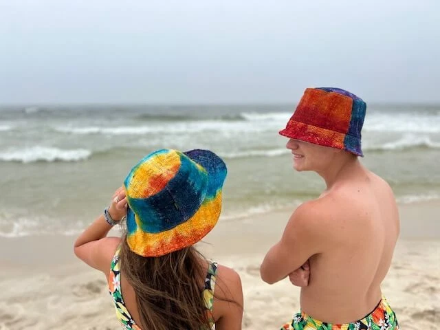 Hemp Rainbow Tie Dye Bucket Hat or Sun Hat, Festival Beach Hippie Boho Hat