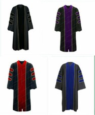 Deluxe Doctoral Graduation Gown Only PHD Velvet Gown with Gold Piping 