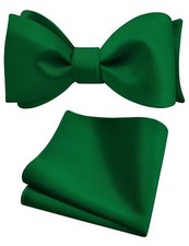 Emerald Green Bow Tie Mens Silk Solid Color Self Tie Bow tie Pocket Square Se...