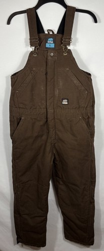 BERNE Youth Large Overall Bibs Insulated Duck Canvas Brown - 448
