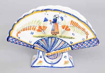Antique French Faience Quimper Fan Flower Vase