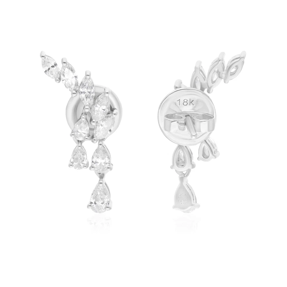 1.20 Ct SI/H Pear Marquise Diamond Earrings 14k White Solid Gold Birthday Gift - Image 3 of 4