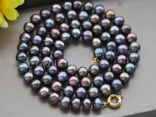 Genuine Natural Peacock Black Freshwater Pearl Necklace Jewelry 14-100" 7-8mm