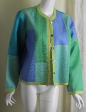 Travelsmith Sz L 100% Silk Blue Purple Green Lightweight Art Modernist Jacket