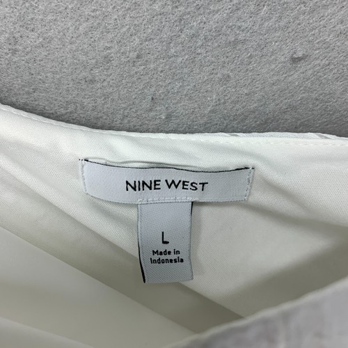 Nine West Womens Cold Off Shoulder Puff Sleeve Tie Waist Mini Dress L NWT White - Picture 7 of 12