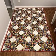 Vintage Handmade Machine Stitched Multi-Colored Quilt Blanket Twin