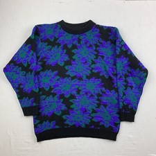 Vintage Spunky Sweater Womens Medium Colorful Pullover Floral Sparkle Cute 90s