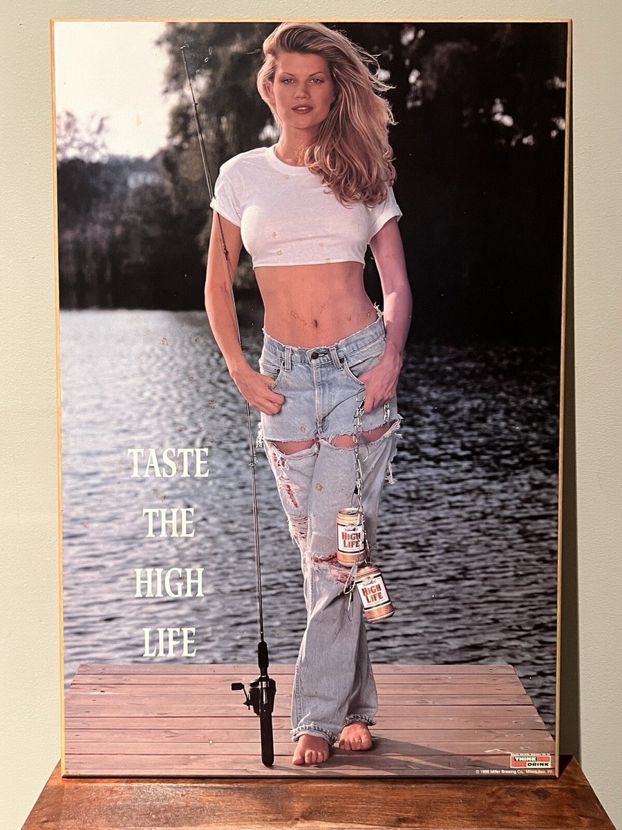 Vintage 1996 MILLER HiGH LIFE Beer Sexy FISHING BABE Bar Sign