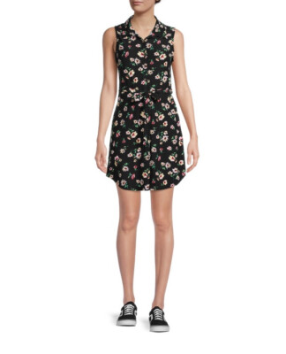 No Boundaries Juniors Size Medium (7-9) Black Floral V Neck Shirt Dress NWT  | eBay