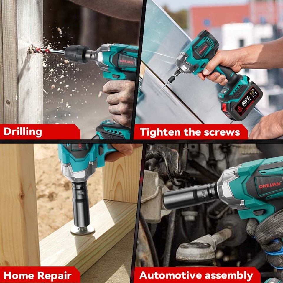 IMeshbean Cordless Impact Wrench 1/2" - 1200Nm Brushless, 21V, 2 Batteries & 47 Tools