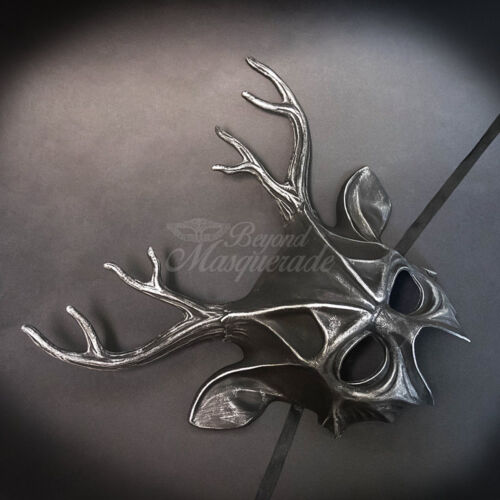 Deer Animal Masquerade Mask, Men's Masquerade Mask, Silver Black Ball Mask - Picture 2 of 4