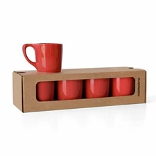 notNeutral LINO 10 oz Porcelain Coffee Cups | Set of 4 (Rhubarb Red)