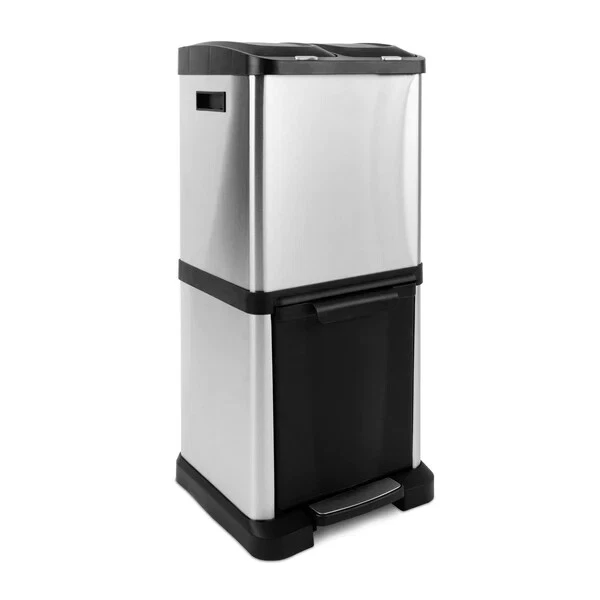 Mülleimer Abfalleimer Trennsystem mit Tretfunktion aus Edelstahl 2 / 3 Kammern - Bild 2 von 4