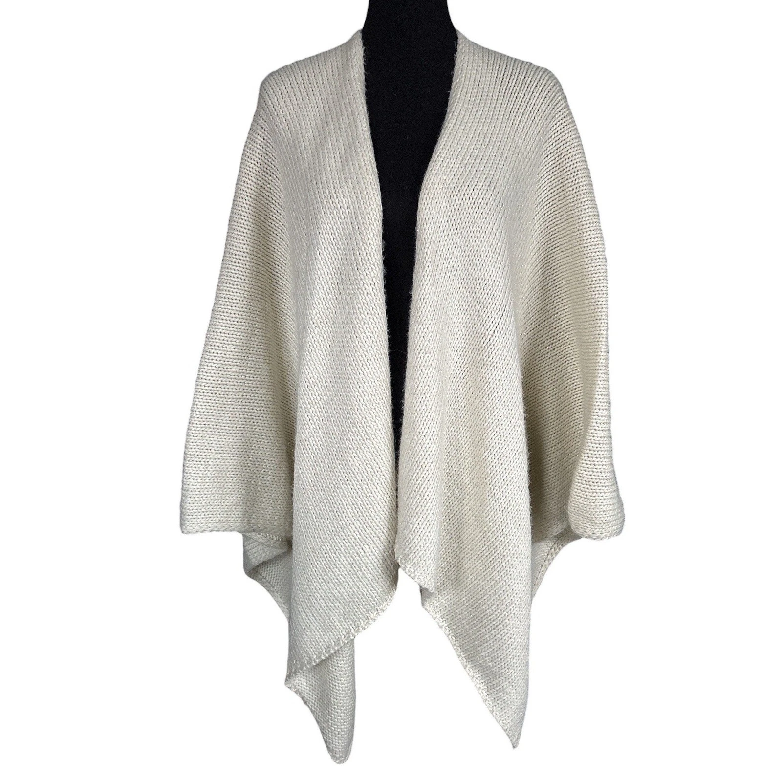 Mia Joy Knit Cape Poncho Sweater, One Size, Cream With Gold Metallic Thread