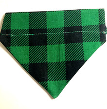 Over Collar Slide On Pet Dog Cat Bandana GREEN PLAID  SMALL