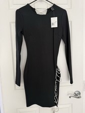 Forever 21 Women's Black Bodycon Dress Cut out Long Sleeve Small S New With Tags