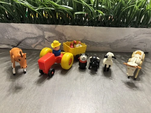 Vintage Fisher Price Little People Animals, Figures, Tractor Wagon