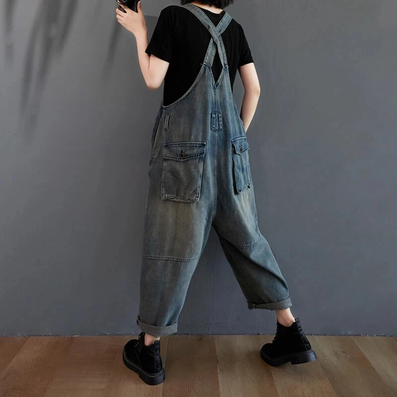 2025 Damen Jeans Latzhose Overall Mit Taschen Locker Arbeitshose Retro Stil - Bild 4 von 4