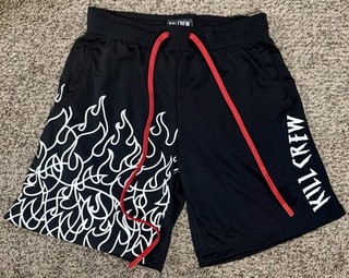 Kill Crew Muay Thai Flame Shorts Black Mesh/ Red Drawstring Adult Size Medium