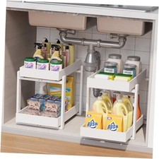 Bamboo Wood Under Sink Organizer Pull Out Cabinet Organizer 2 Tier 2 Pack White
