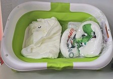 Collapsable Baby Bathtub Green With Hooded Towel Soft Pillow Read Description 