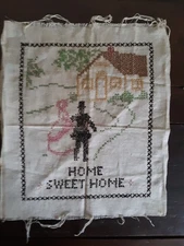 Vintage Cross Stitch "HOME SWEET HOME"- House, Couple Walking