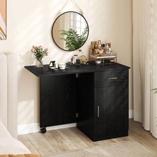 Folding Computer Desk w/Drawer Cabinet  Adjustable Shelf Wheel for Living Room
