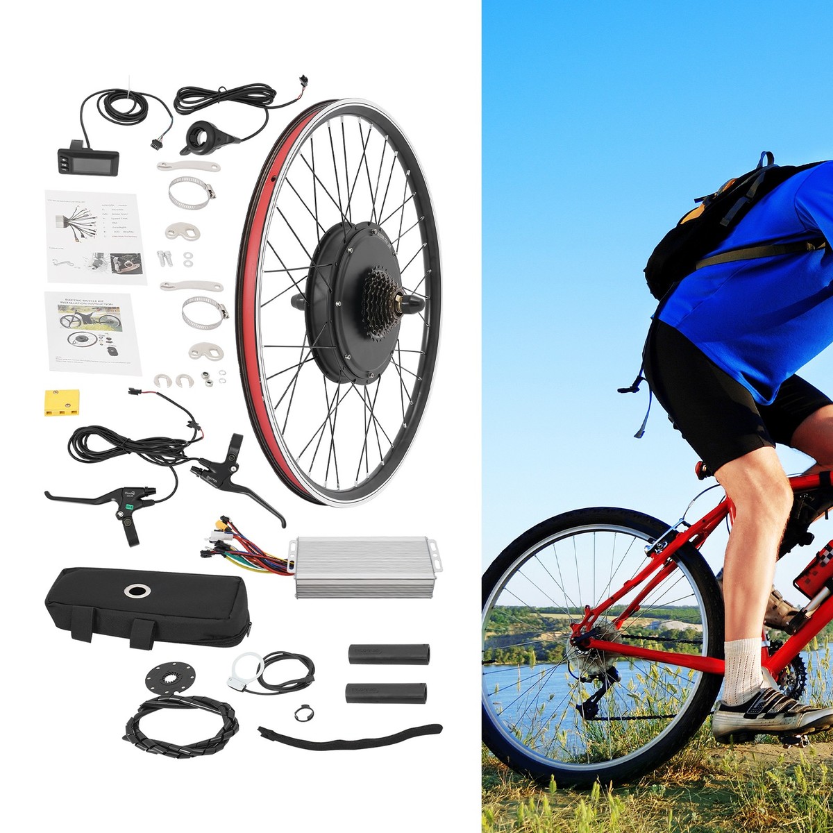 Kit De Conversion Vélo électrique 2000W 48V - Roue Arrière 27,5" Avec Batterie Et LCD - Neuf