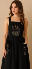 Romwe Black Embroidered Dress Pinafore Apron Style Fairycore Cottagecore Small
