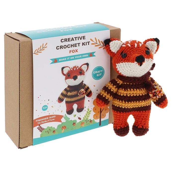 Fox Crochet Kit for Beginners DIY Animal Crochet Craft Set Yarn Kit Ages 12+