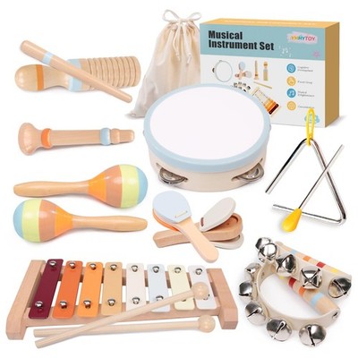 Montessori Baby Musical Instruments Set - Wooden Xylophone, Maracas, Tambourine