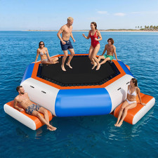 12Ft Giant Inflatable Water Trampoline - Lake Float Bouncer w Pump 3 Platforms