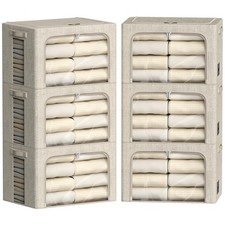FHSQX 6 Pack Clothes Storage Bins with Metal Frame Foldable Storage Bins for ...