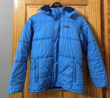 Patagonia Jacket Boys 12 Blue Hooded Puffer Fleece Lined Insulated Zip Pockets