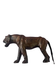 Vintage Brown Leather Wrapped Panther Statue 13” Long