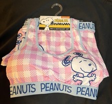 NWT Peanuts Snoopy Bra & Boyshort Set Pink Checkered Medium Lounge