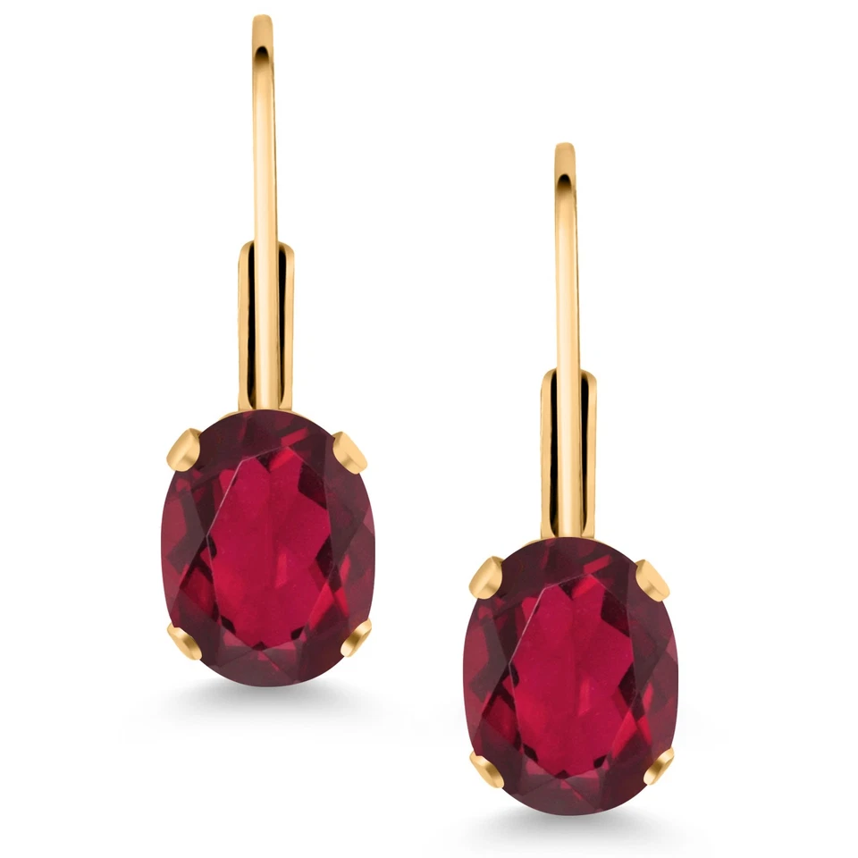 Pendientes para mujer topacio místico rojo rubí enchapados en oro amarillo con cierre de palanca (1,60 Foto 2 de 4