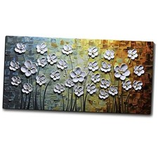 V-inspire Art, 24x48 Inch Paintings White Daisy Flower 48L" x 24W" Blue Orange
