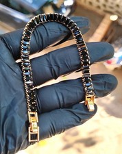 12TCW Baguette Lab-Created Black Diamond Tennis Bracelet 14K Yellow Gold Plated