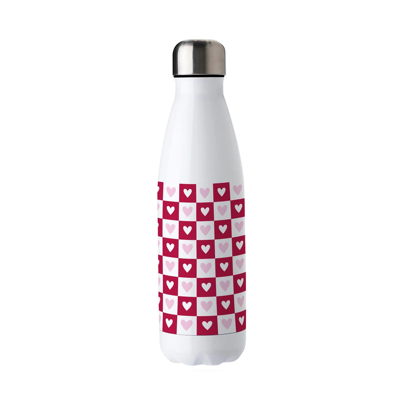 Dark Pink Hearts Metal Water Bottle - Double Walled 500ml Bottle Gift