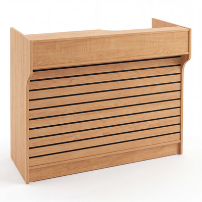 48'' Commercial Ledgetop Checkout Counter Slatwall Front Maple Locking Drawer