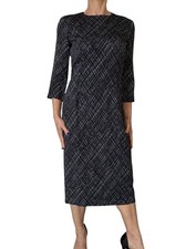 Michael Kors Collection Italy Women 8 Black Printed Dress 3/4 Sleeve Sheath Midi