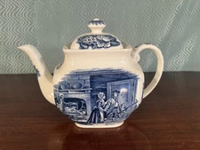 Staffordshire Liberty Blue Teapot and Lid, Minutemen Scene