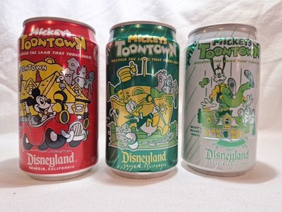 Set Of 3 Mickey's Toontown Disneyland coke cans Empty - Coke/Sprite/diet sprite