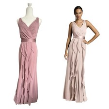 White by Vera Wang Quartz Prom Dress 2 Blush Chiffon Ruffle Maxi Formal Evening